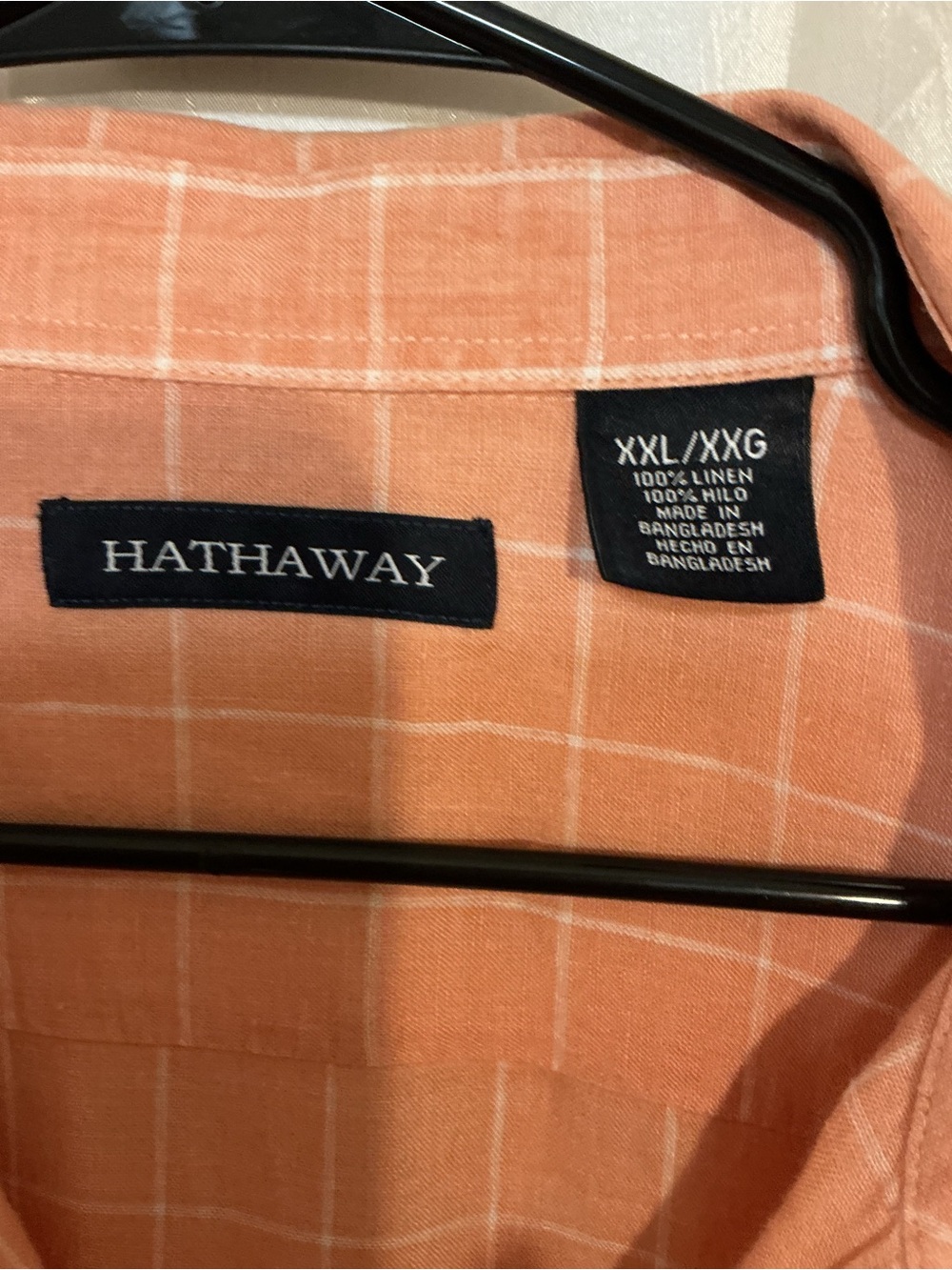 Hathaway Men's Casual Button-Down Shirt in Peach Windowpane